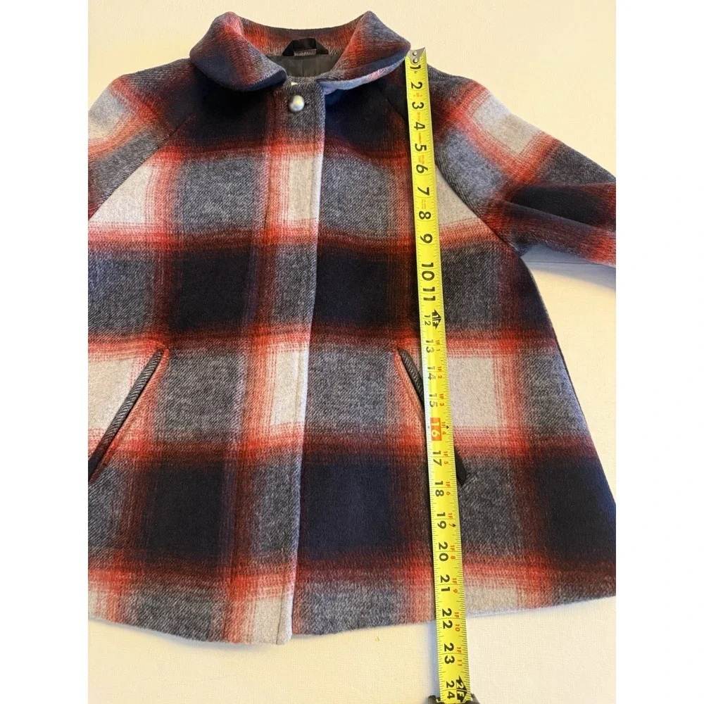 Gap Kids Plaid Pea Coat Girls Large Blue Red Wool Blend‎ Cape Jacket